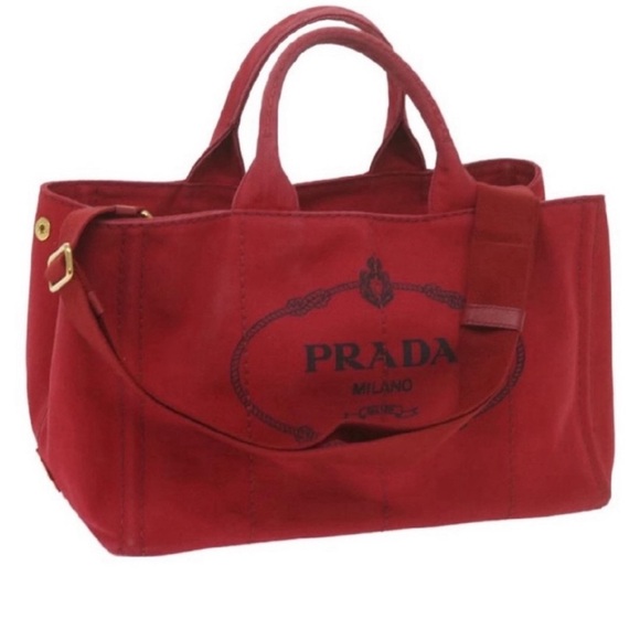 Authentic Prada Red Women's Tote Bag Canapa - Picture 16 of 16